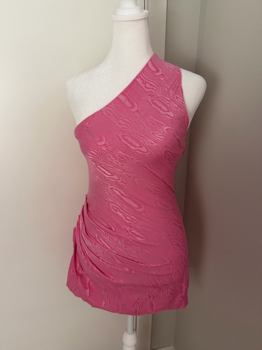 One-Shoulder Pink Textured Mini Dress